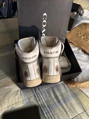 Coach White and Tan High Top Sneakers